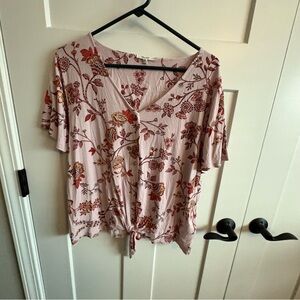 Maurices, floral, short sleeve, front tie, slim, XXL, School, Teacher, layer,